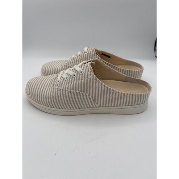 Spenco Womens 7 Slip-On Beige & White Striped Canvas Sneakers - Picture 3 of 7